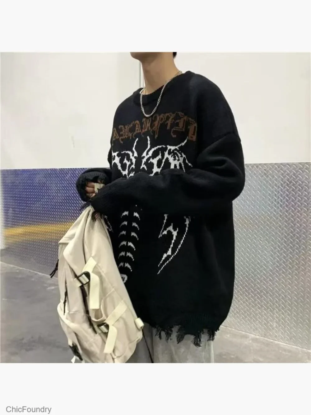 Oversized Y2K Goth Punk Harajuku Knit Sweater Pullover Unisex Retro Fairy
